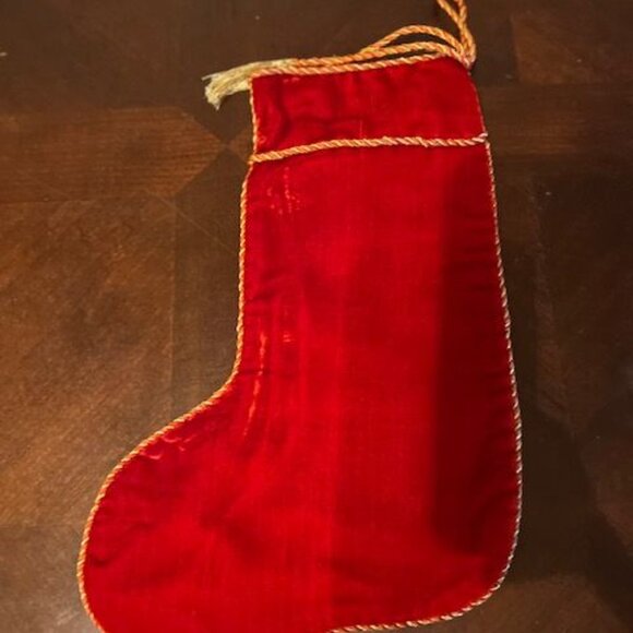 Vintage Red Velvet Christmas Stocking Embroidered Snowflakes & "Christine" Name - Picture 4 of 4